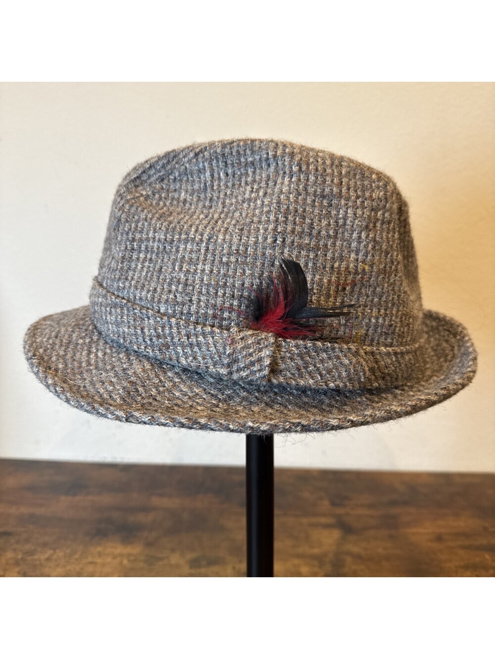 🧵 Harris Tweed Herringbone Trilby Hat – Garfunkel Label – Wool – Gray – Medium